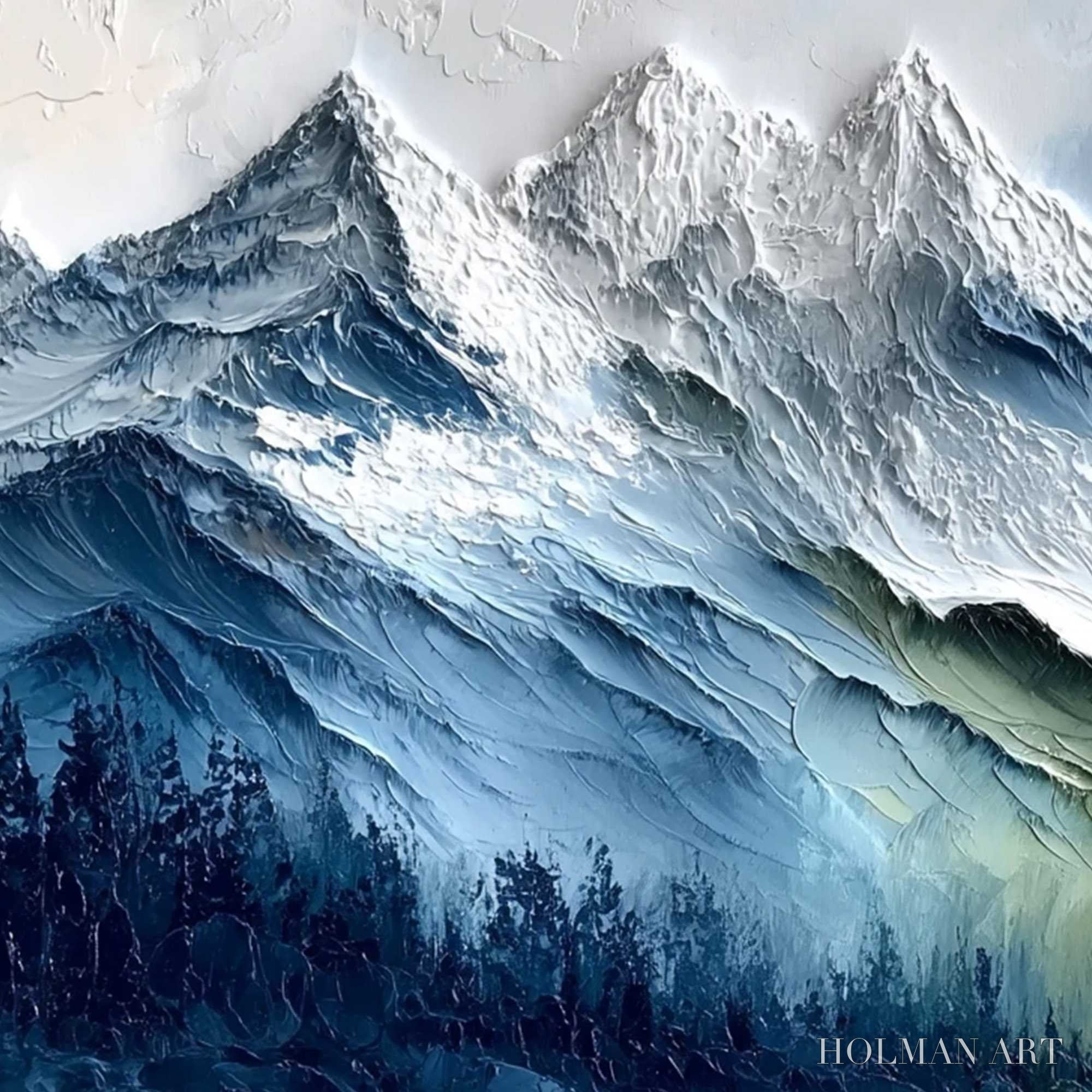 HOLMAN ART Alpine Majesty – Textured Impasto Mountain Range Landscape Painting - image 3
