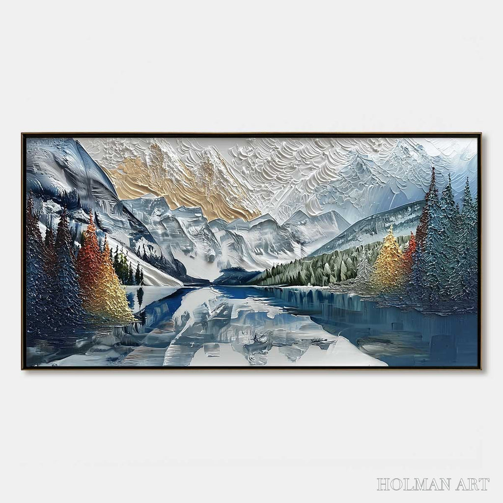 HOLMAN ART Alpine Glow – Textured Mountain Lake Impasto Landscape Painting - image 1