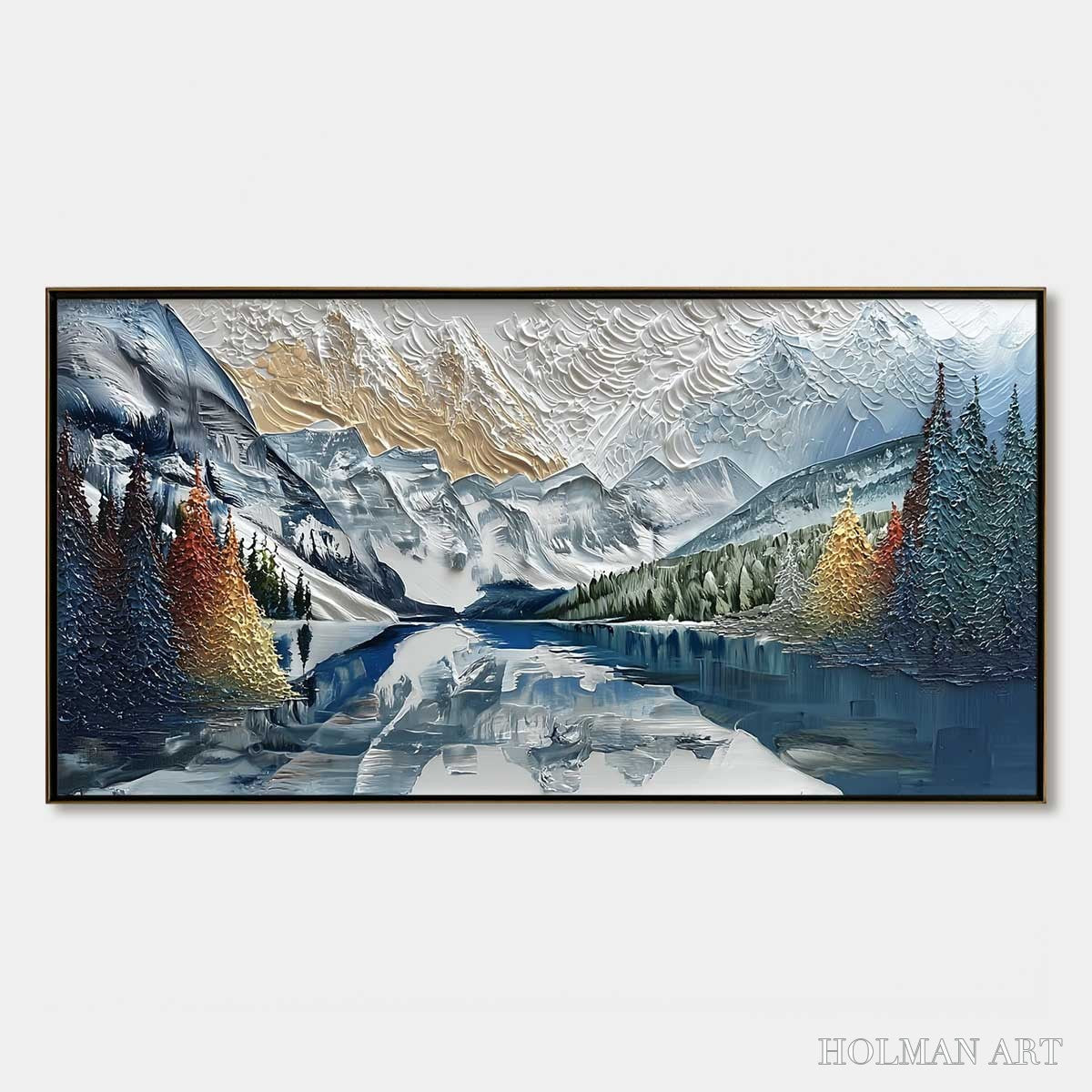 HOLMAN ART Alpine Glow – Textured Mountain Lake Impasto Landscape Painting - image 1