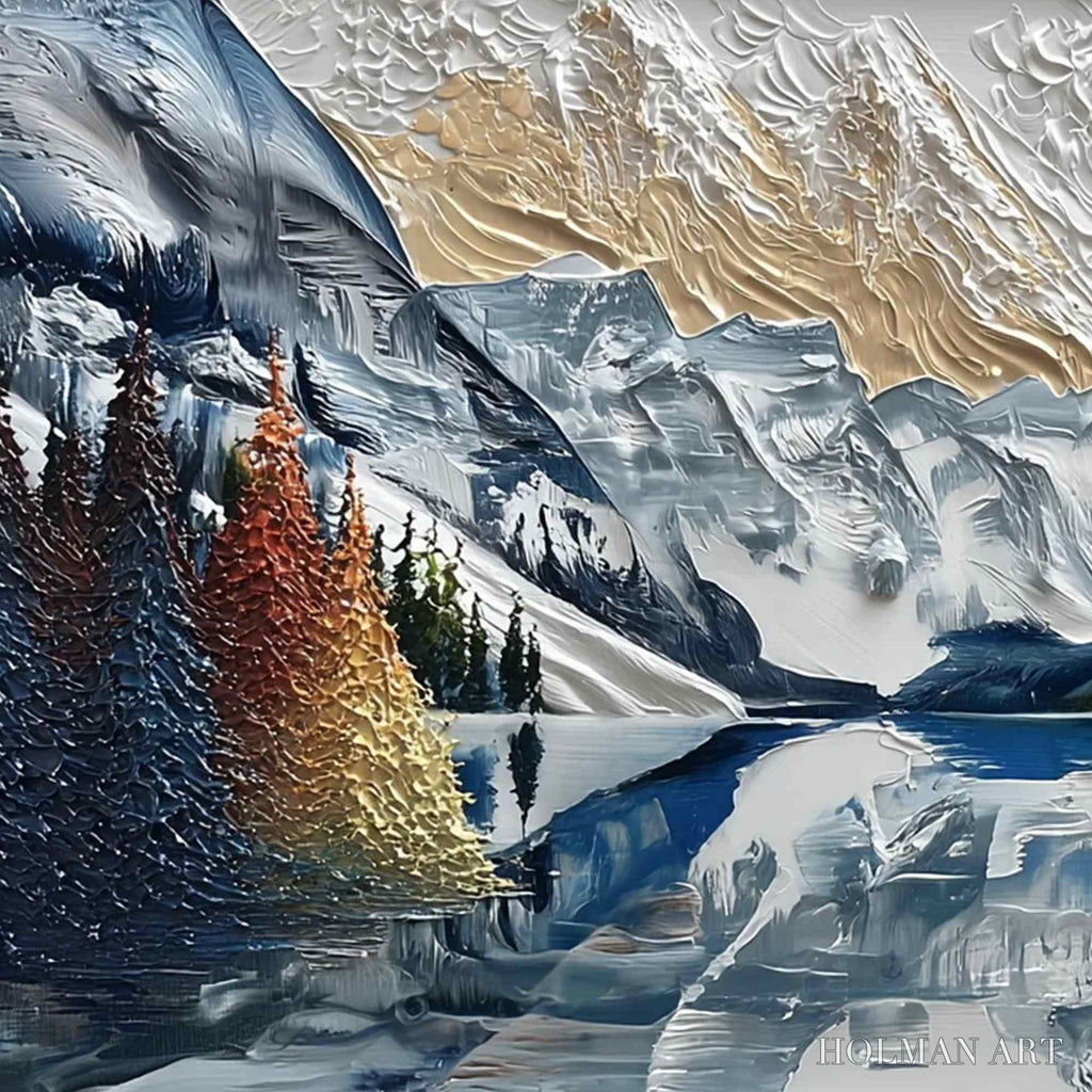 HOLMAN ART Alpine Glow – Textured Mountain Lake Impasto Landscape Painting - image 3