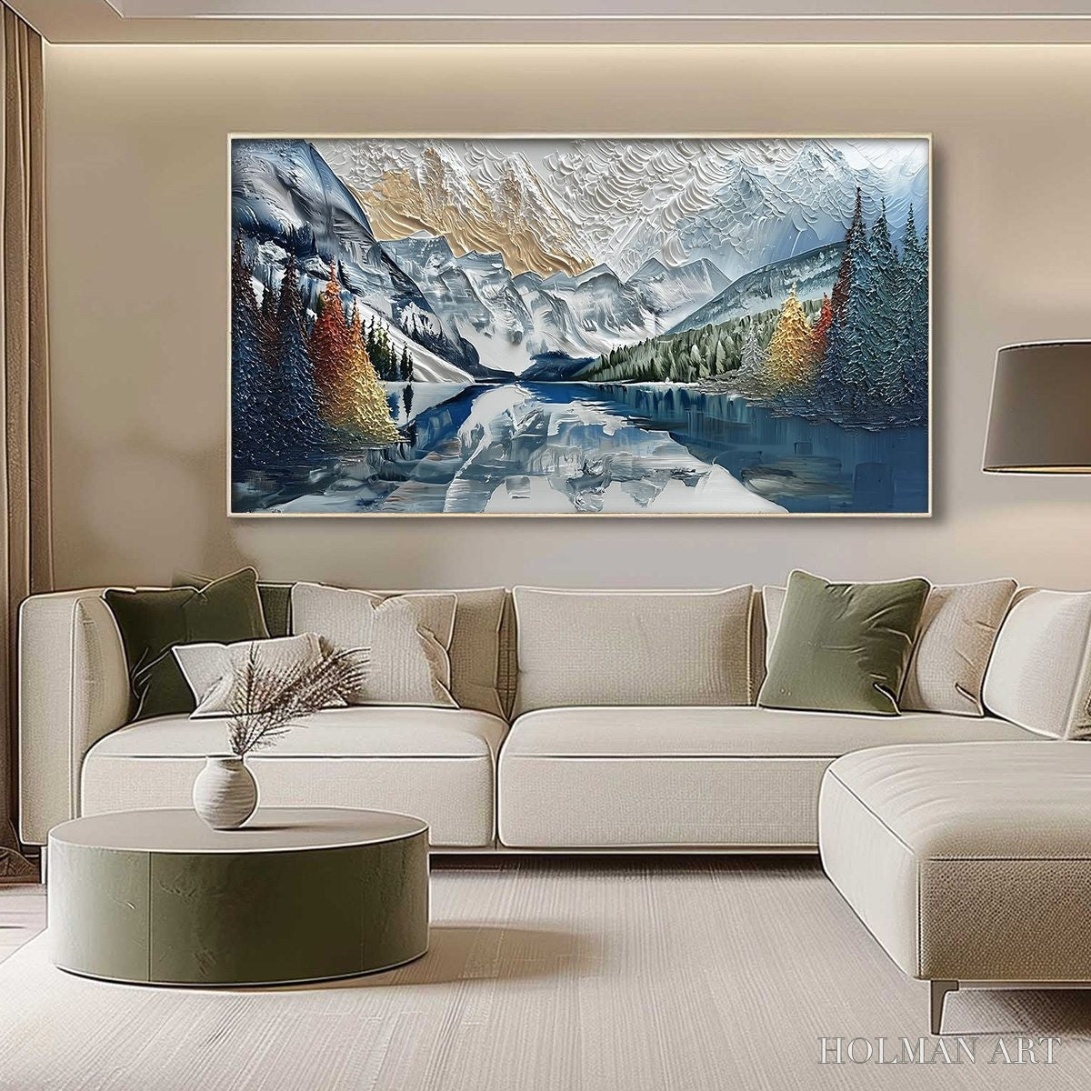 HOLMAN ART Alpine Glow – Textured Mountain Lake Impasto Landscape Painting - image 4