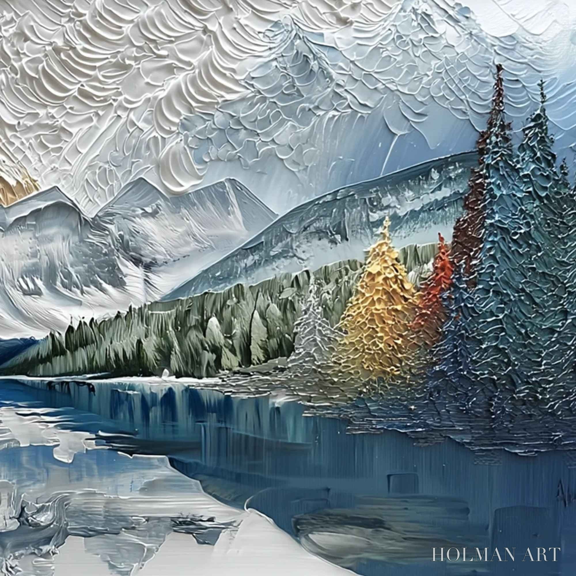 HOLMAN ART Alpine Glow – Textured Mountain Lake Impasto Landscape Painting - image 5