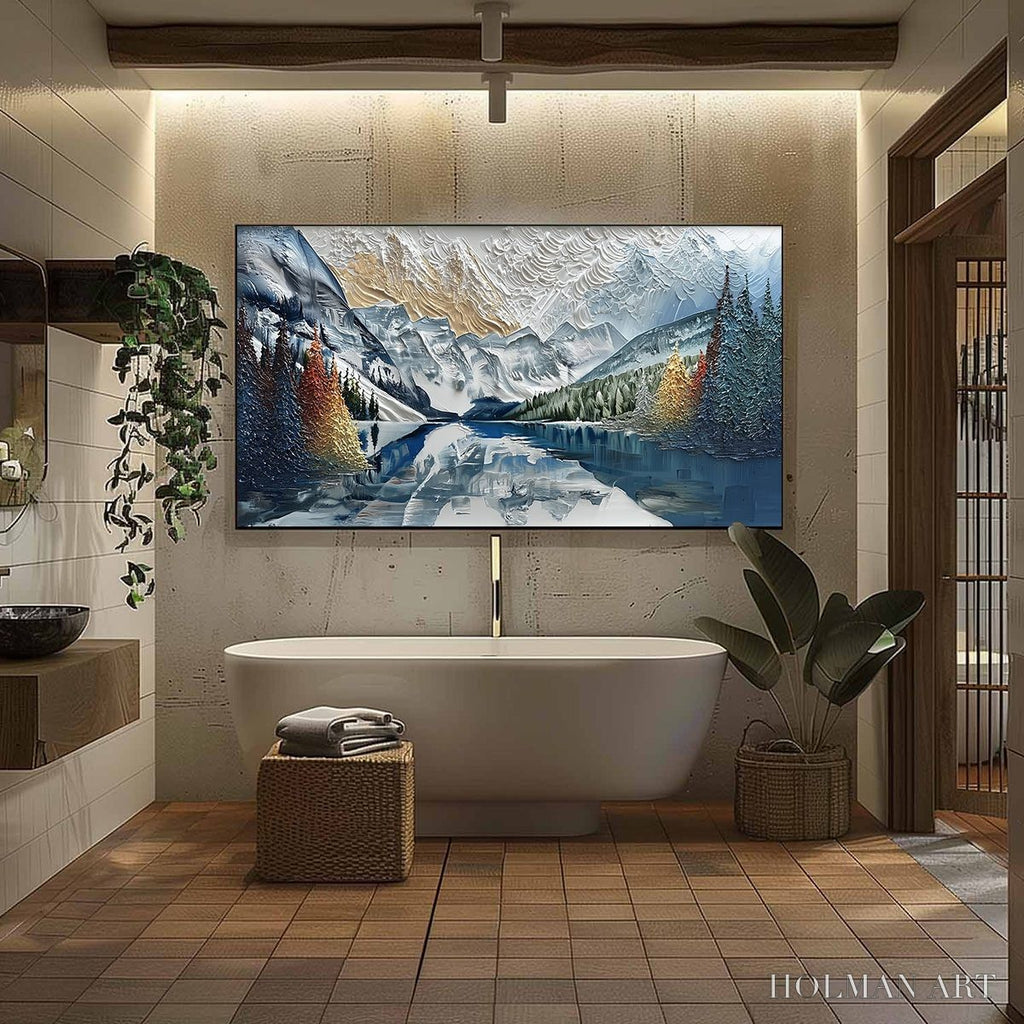 HOLMAN ART Alpine Glow – Textured Mountain Lake Impasto Landscape Painting - image 6