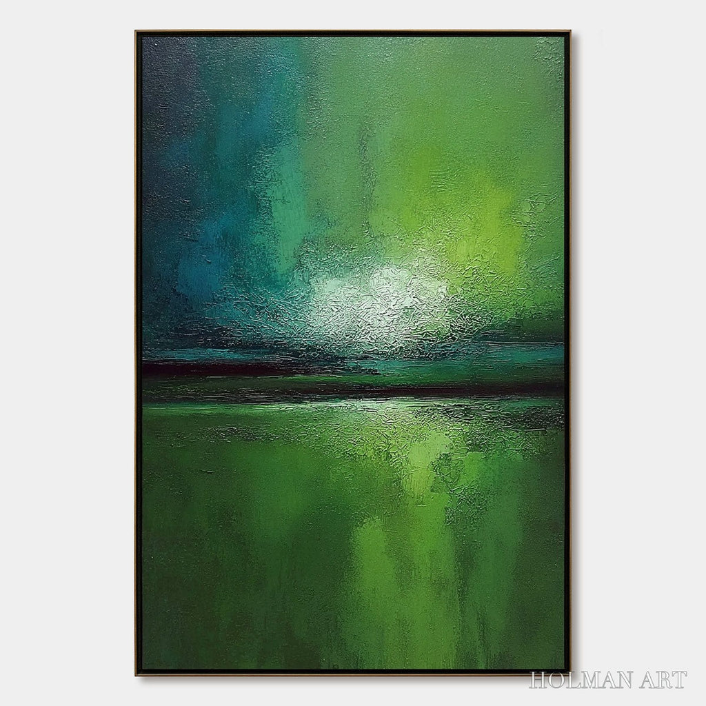 HOLMAN ART Verdant Horizon – Large Textured Abstract Green Landscape Painting - image 1