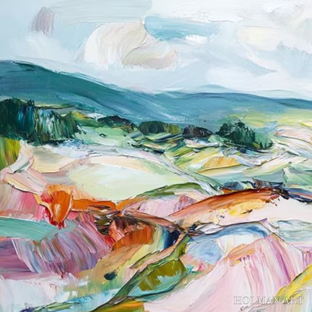 HOLMAN ART Valley in Bloom – Textured Palette Knife Abstract Landscape Painting - image 3