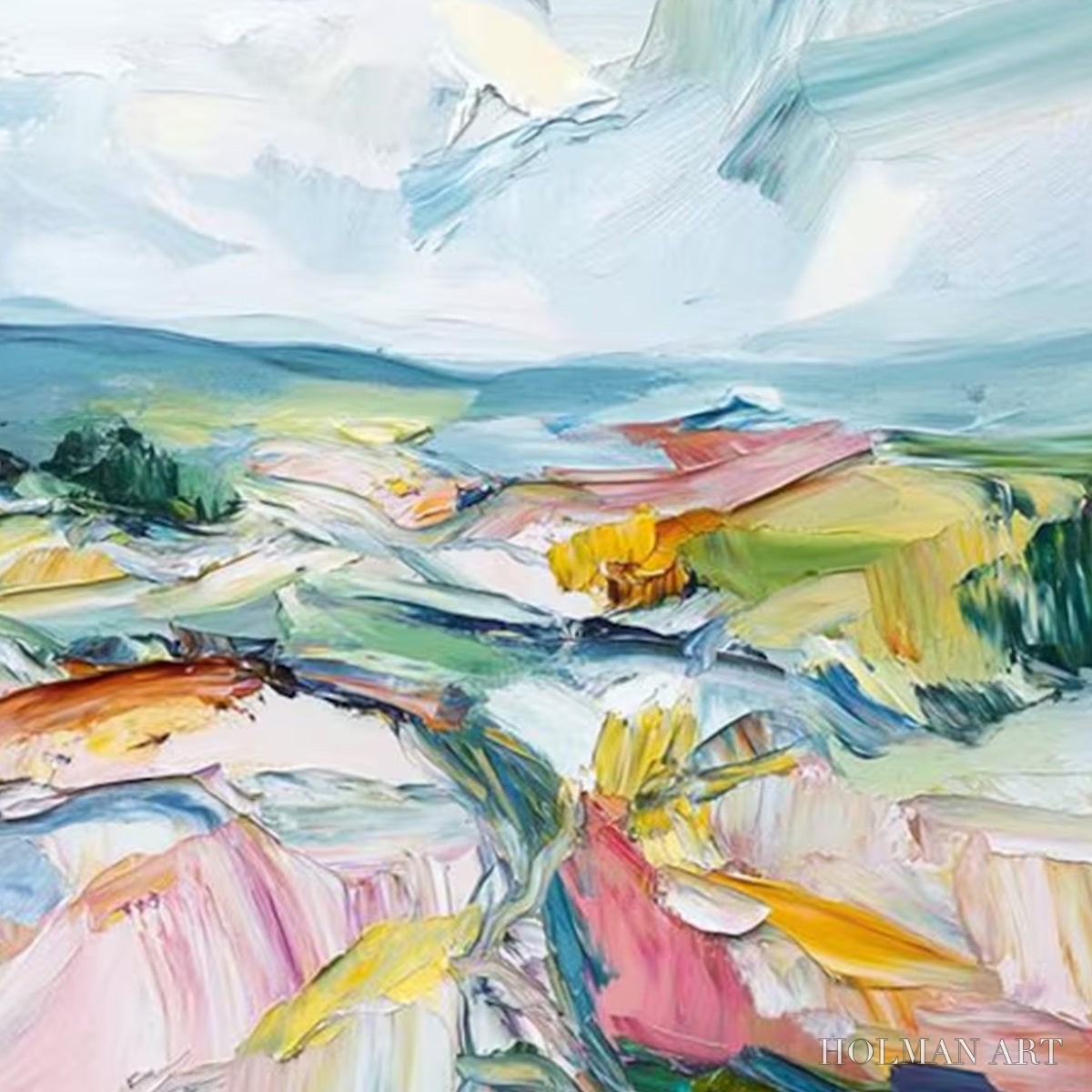 HOLMAN ART Valley in Bloom – Textured Palette Knife Abstract Landscape Painting - image 5