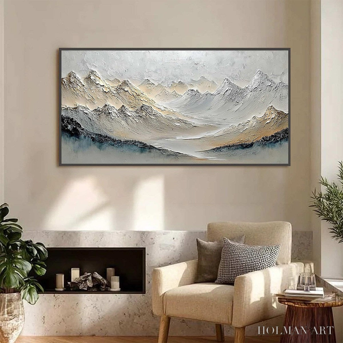 HOLMAN ART Alpine Serenity – Textured Wabi Sabi Mountain Landscape Painting - image 2