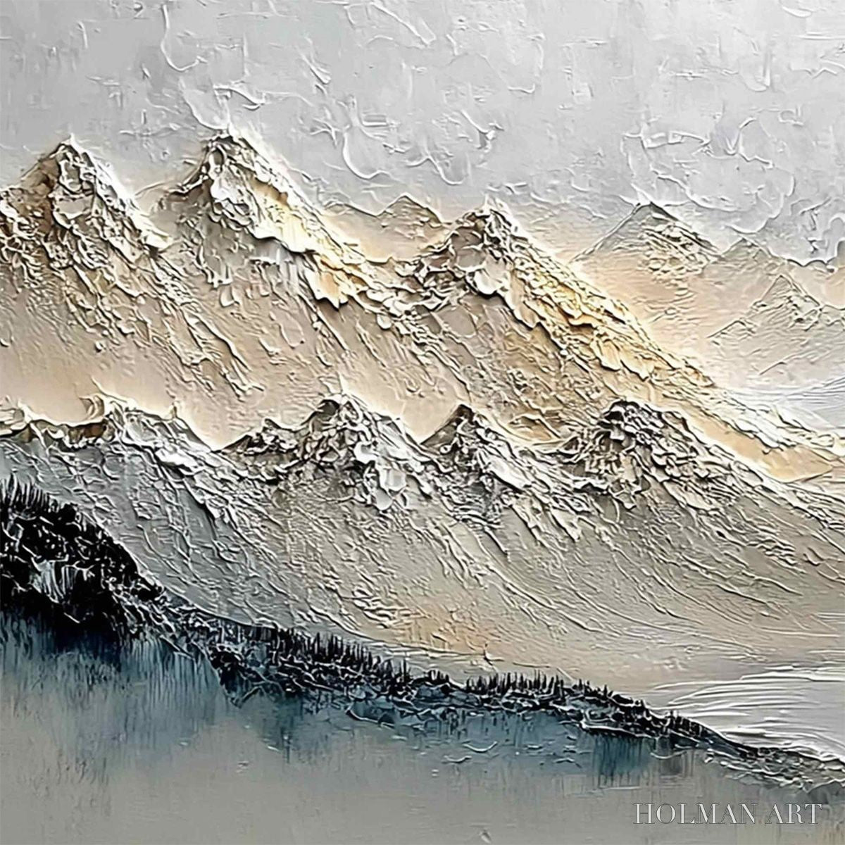 HOLMAN ART Alpine Serenity – Textured Wabi Sabi Mountain Landscape Painting - image 3