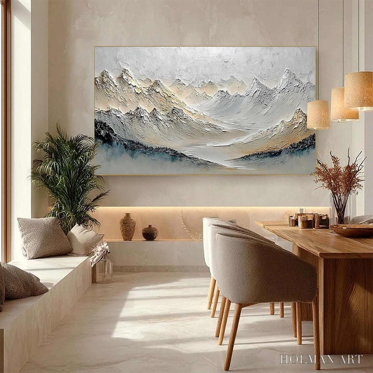 HOLMAN ART Alpine Serenity – Textured Wabi Sabi Mountain Landscape Painting - image 5