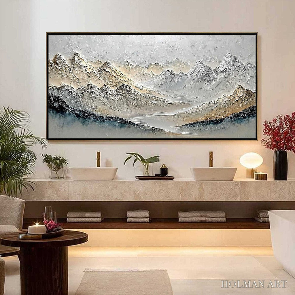 HOLMAN ART Alpine Serenity – Textured Wabi Sabi Mountain Landscape Painting - image 6