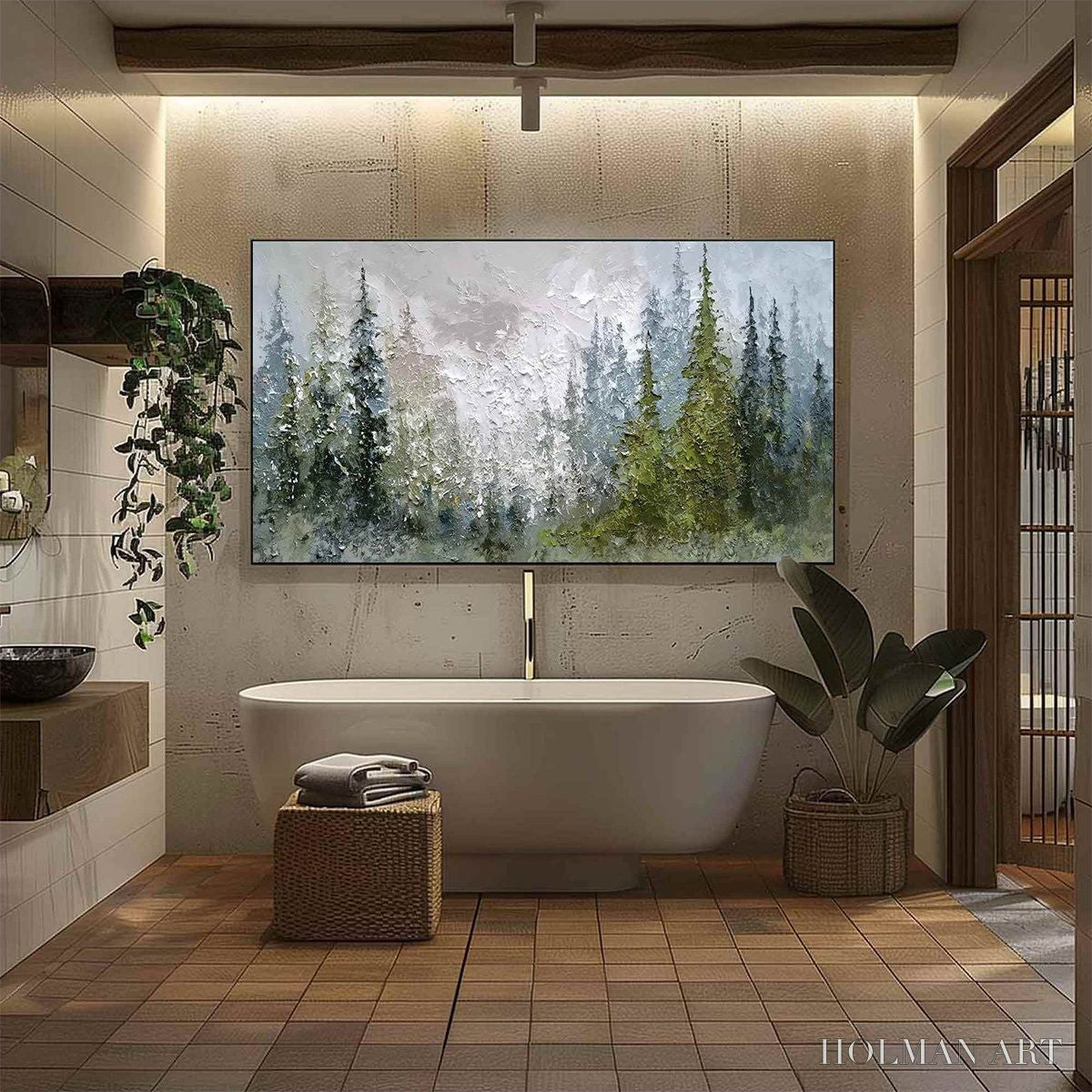 HOLMAN ART Evergreen Serenity – Textured Impasto Pine Forest Landscape Painting - image 6