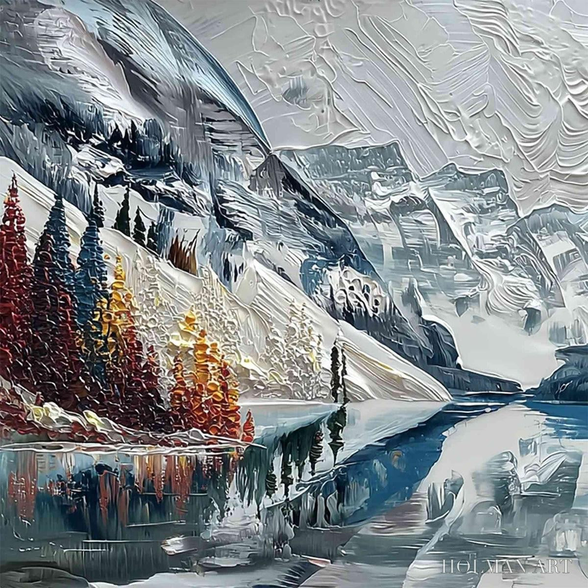 HOLMAN ART Alpine Reflection – Textured Palette Knife Mountain & Lake Landscape Painting - image 3