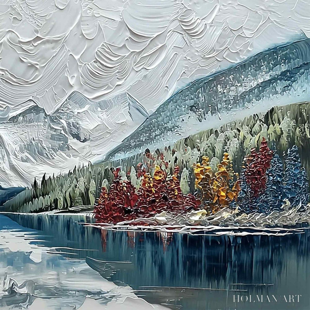 HOLMAN ART Alpine Reflection – Textured Palette Knife Mountain & Lake Landscape Painting - image 5