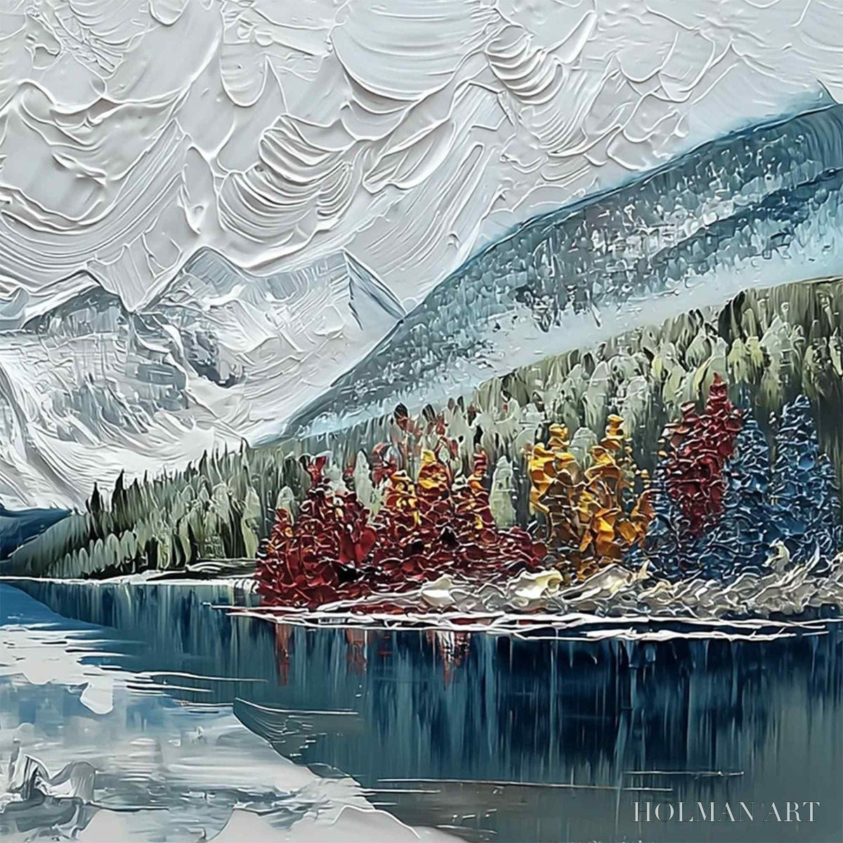 HOLMAN ART Alpine Reflection – Textured Palette Knife Mountain & Lake Landscape Painting - image 5