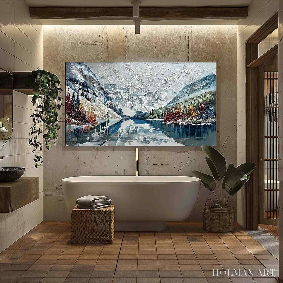 HOLMAN ART Alpine Reflection – Textured Palette Knife Mountain & Lake Landscape Painting - image 6