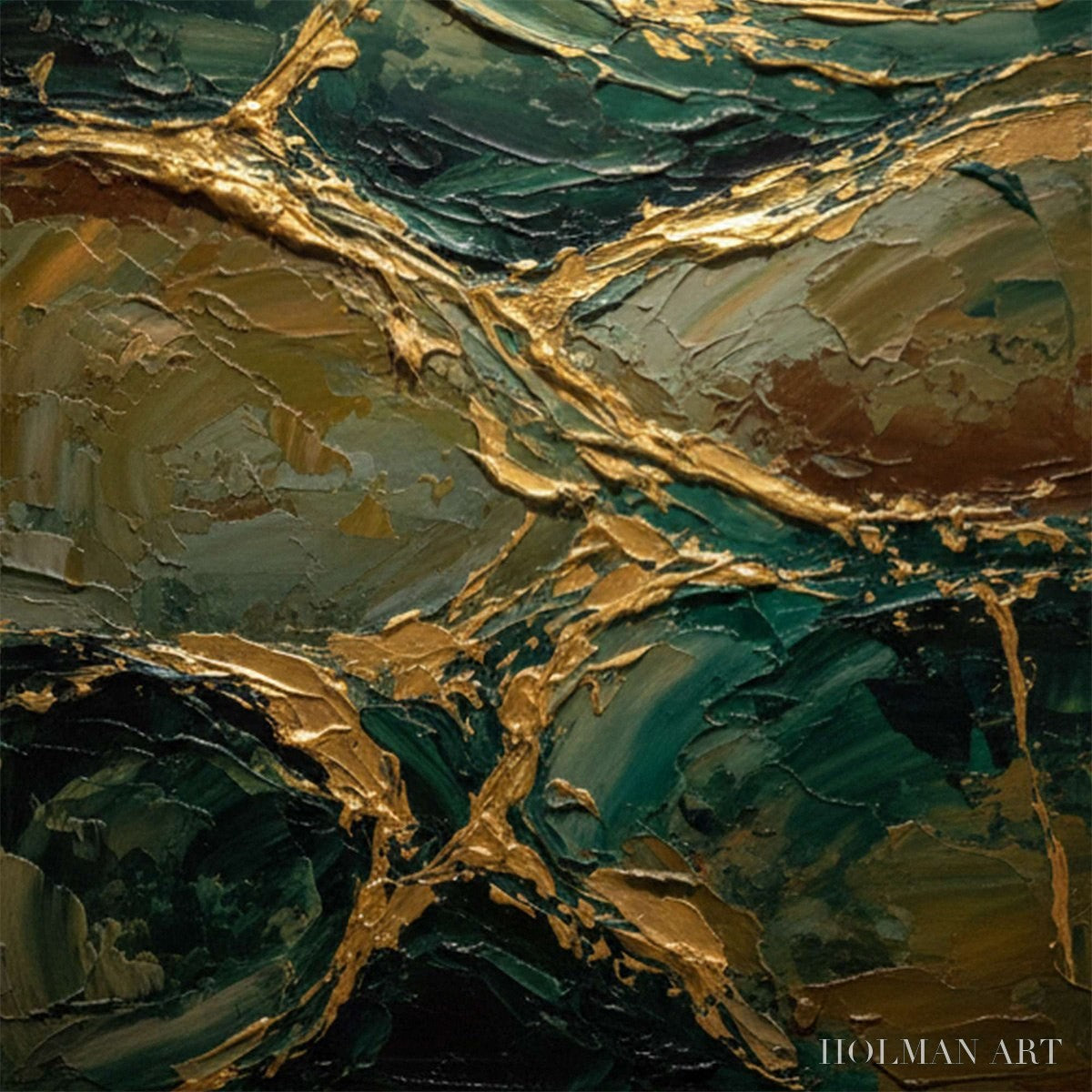 HOLMAN ART Golden Strata – Textured Abstract Green and Gold Mountain Impasto Painting - image 5