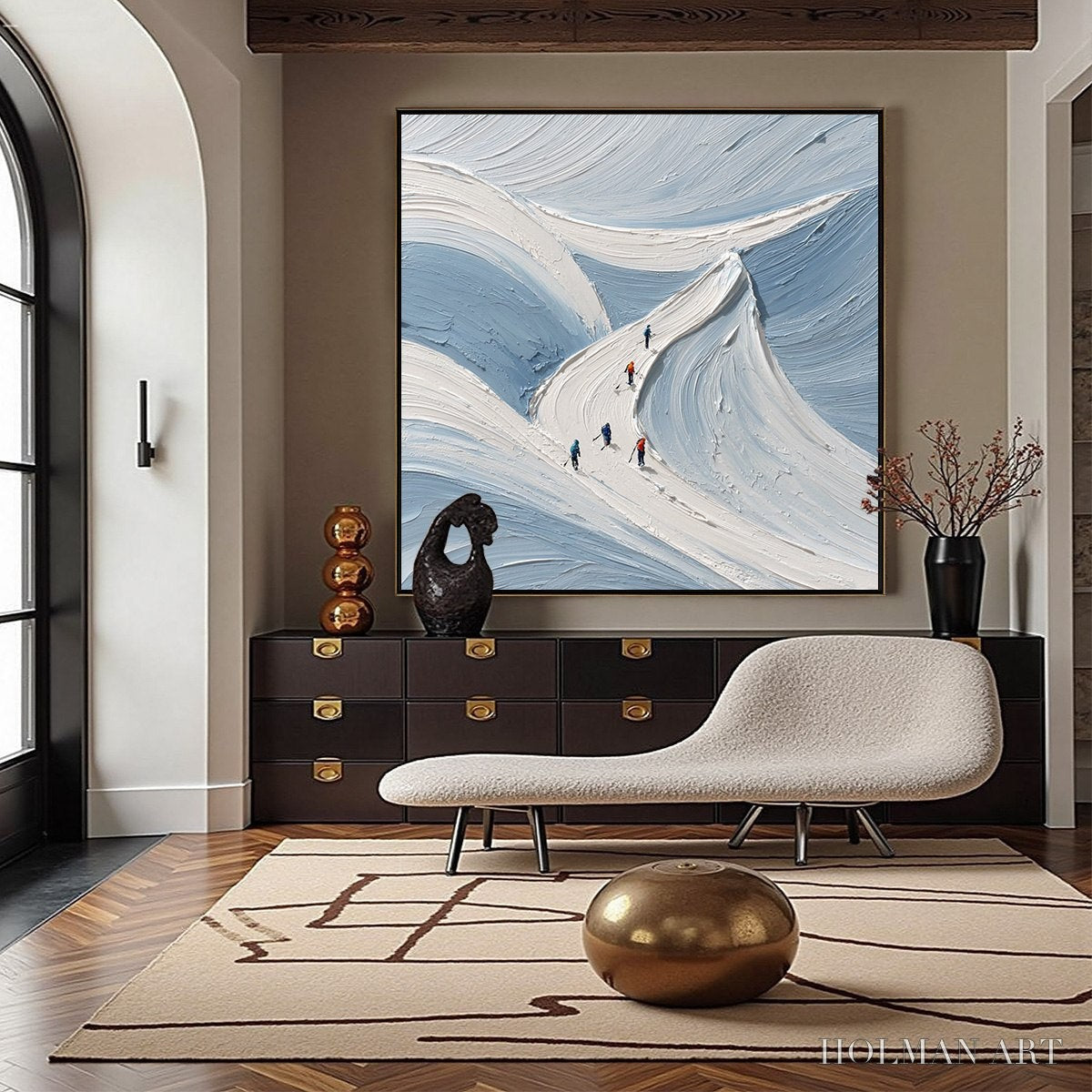 HOLMAN ART Alpine Ascent – Textured Impasto Skiing Mountainscape Painting - image 4