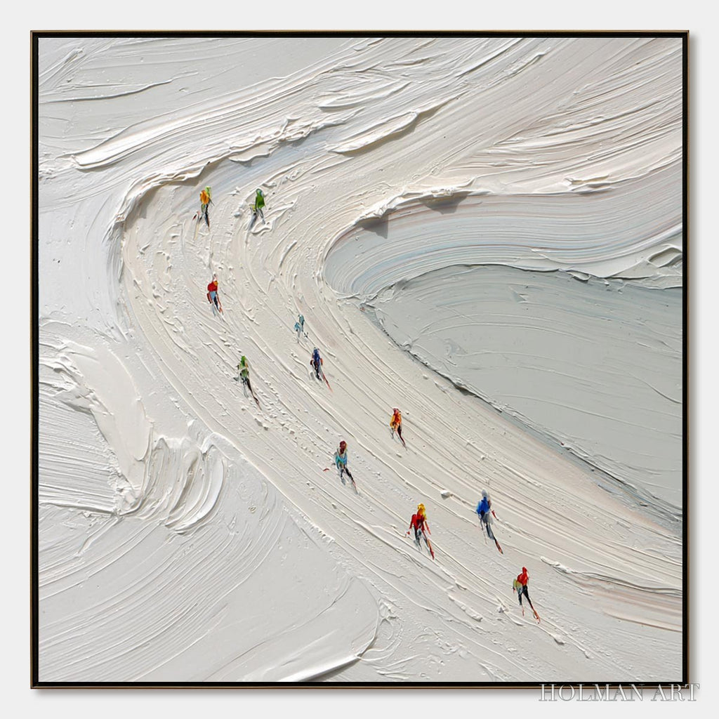 HOLMAN ART Alpine Rush – Textured Impasto Style Skiing Sports Painting - image 1