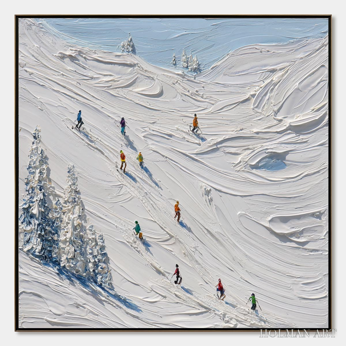 HOLMAN ART Alpine Rush – Textured Impasto Painting of Skiers on a Snowy Mountain - image 1
