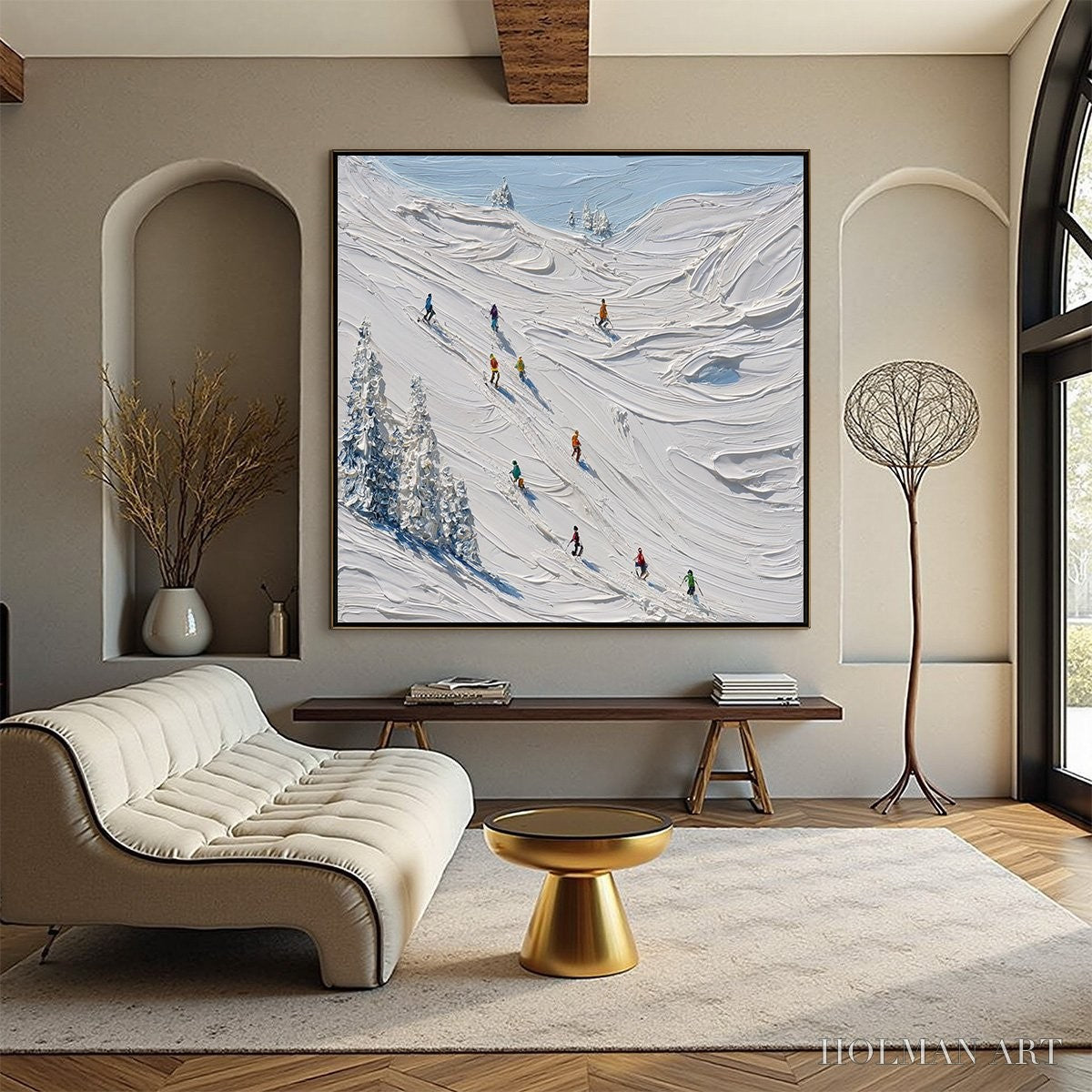 HOLMAN ART Alpine Rush – Textured Impasto Painting of Skiers on a Snowy Mountain - image 2