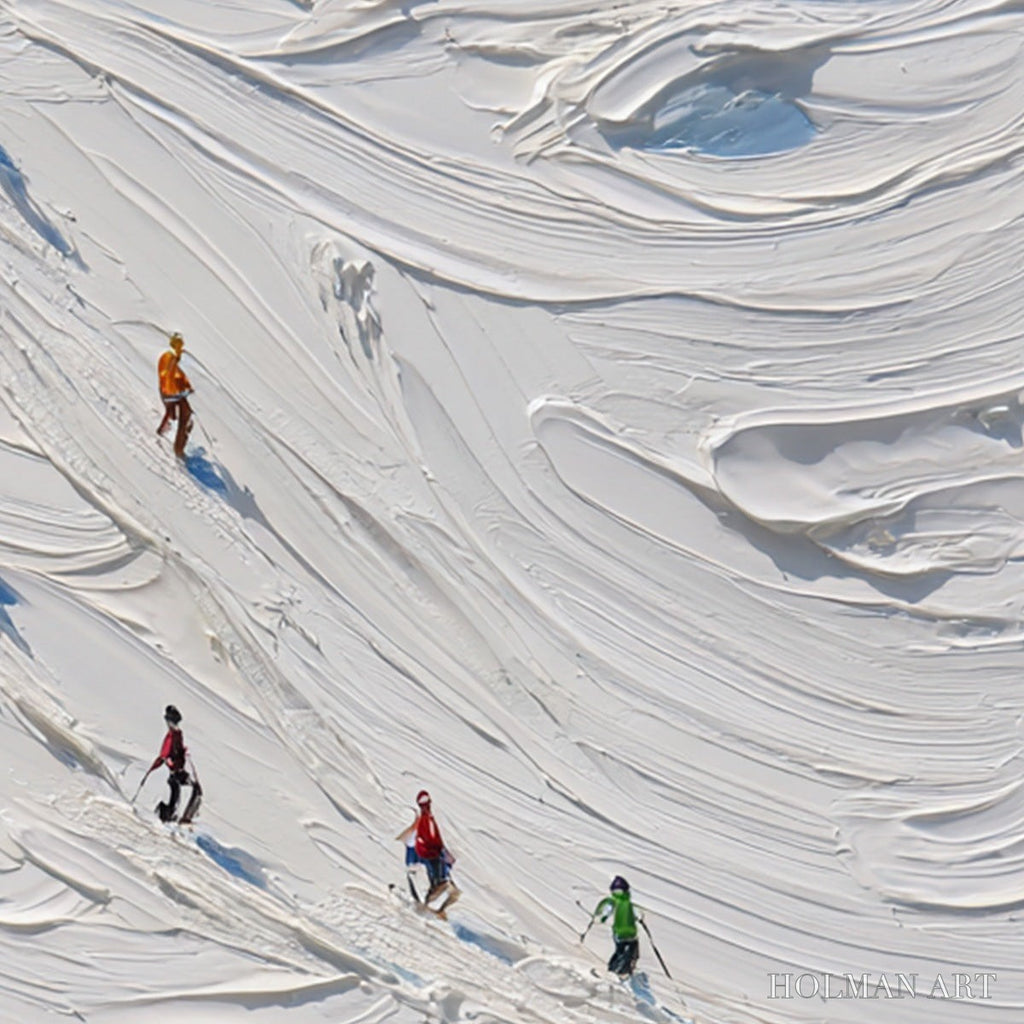 HOLMAN ART Alpine Rush – Textured Impasto Painting of Skiers on a Snowy Mountain - image 3