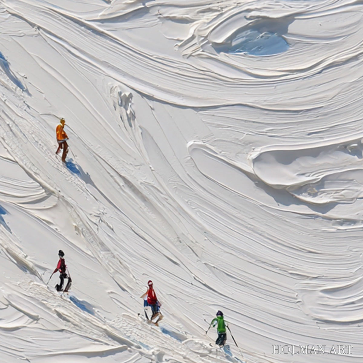 HOLMAN ART Alpine Rush – Textured Impasto Painting of Skiers on a Snowy Mountain - image 3