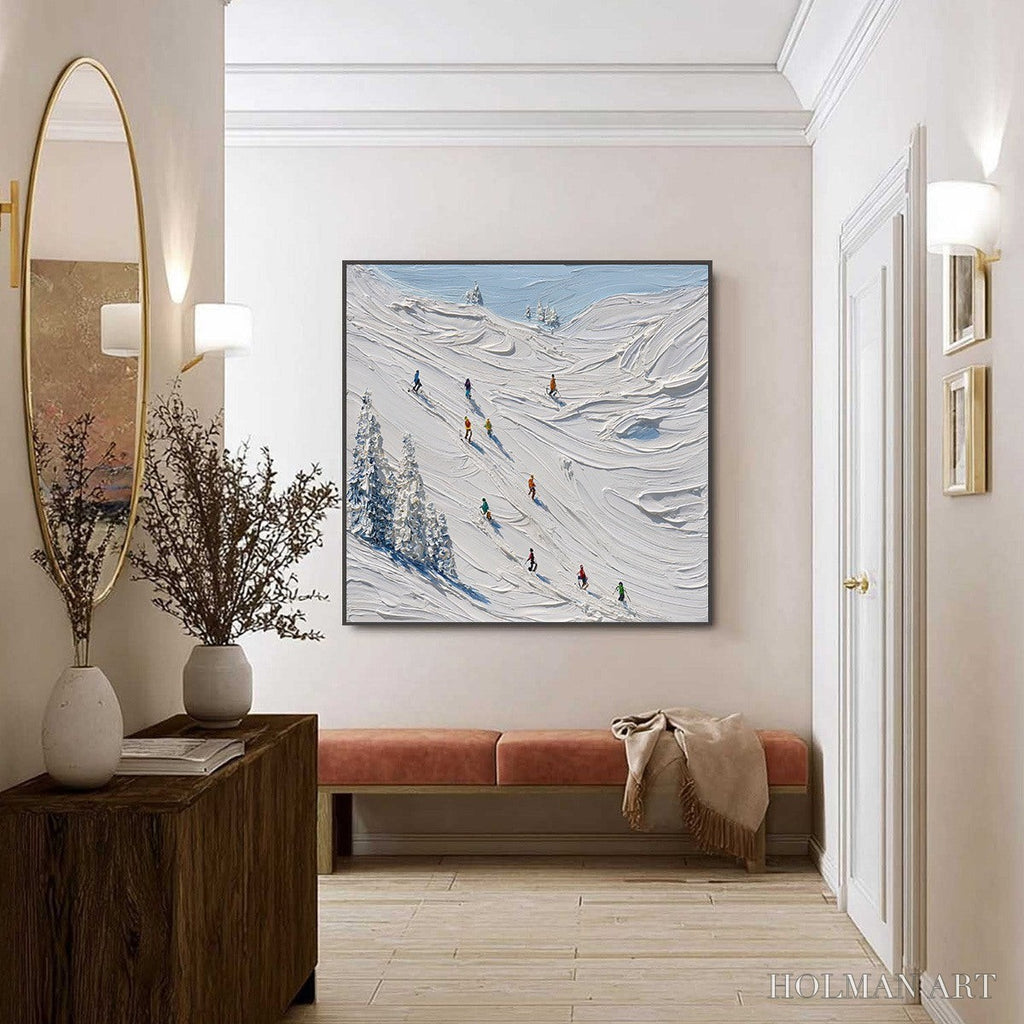 HOLMAN ART Alpine Rush – Textured Impasto Painting of Skiers on a Snowy Mountain - image 4
