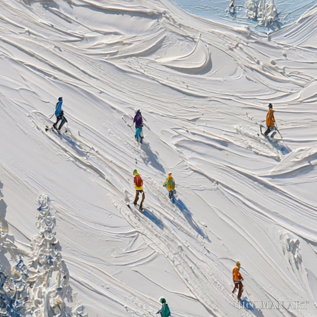 HOLMAN ART Alpine Rush – Textured Impasto Painting of Skiers on a Snowy Mountain - image 5