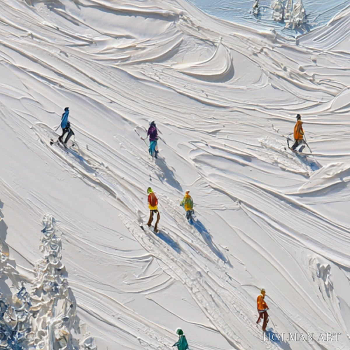 HOLMAN ART Alpine Rush – Textured Impasto Painting of Skiers on a Snowy Mountain - image 5