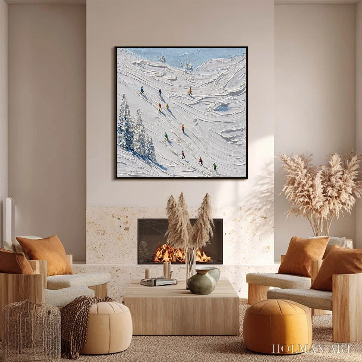 HOLMAN ART Alpine Rush – Textured Impasto Painting of Skiers on a Snowy Mountain - image 6