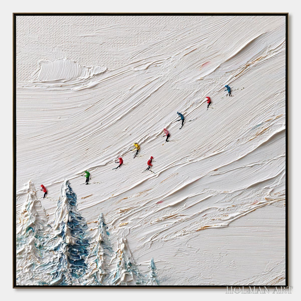 HOLMAN ART Alpine Rush – Heavily Textured Impasto Skiing Sports Painting - image 1