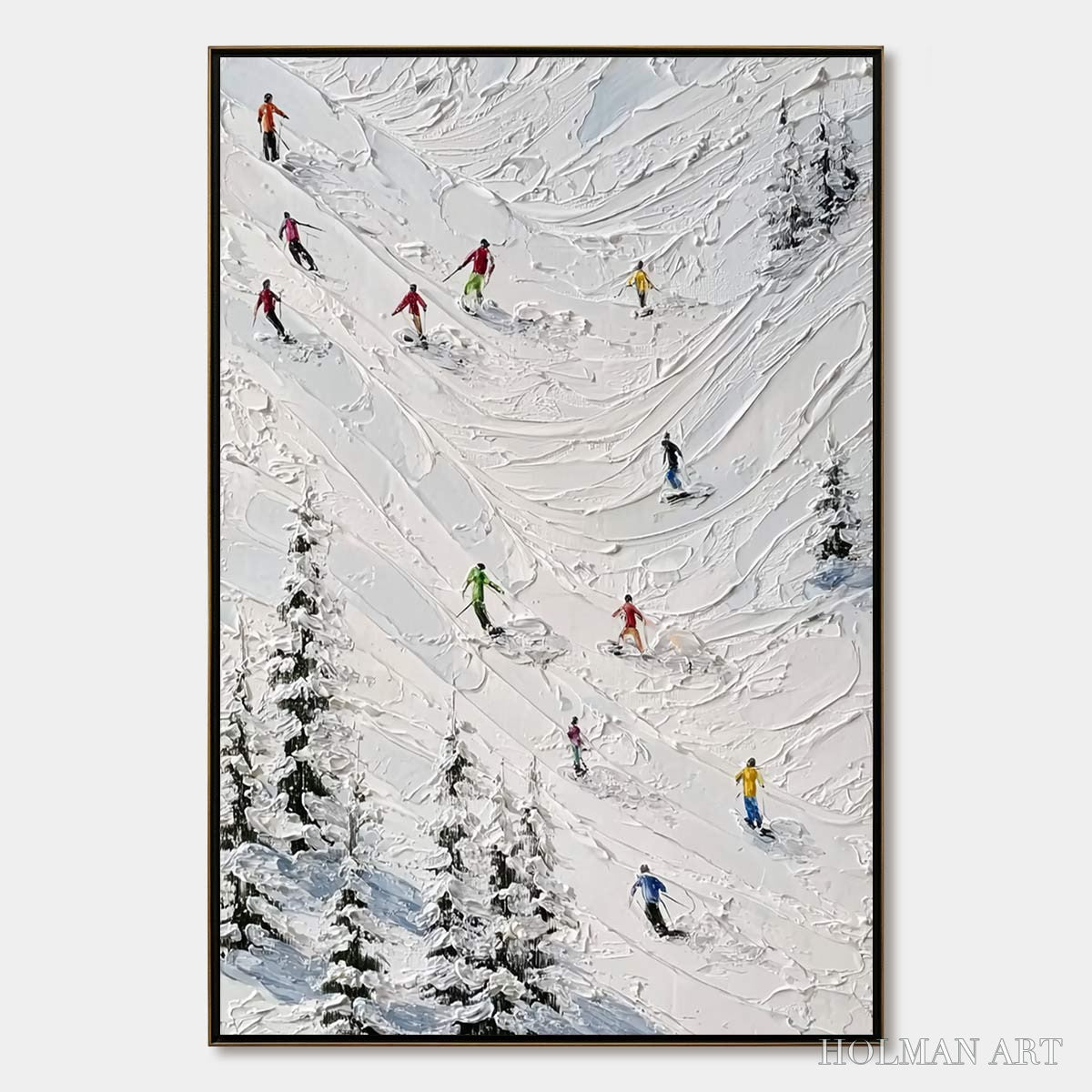 HOLMAN ART Alpine Rush – Textured Impasto Skiing on Mountain Slope Painting - image 1