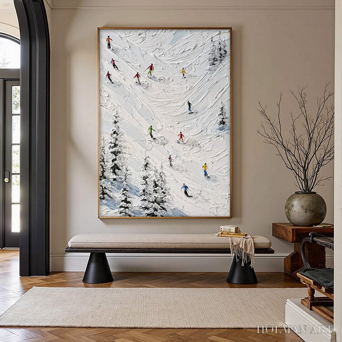 HOLMAN ART Alpine Rush – Textured Impasto Skiing on Mountain Slope Painting - image 2