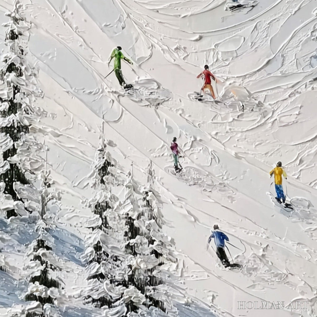 HOLMAN ART Alpine Rush – Textured Impasto Skiing on Mountain Slope Painting - image 3