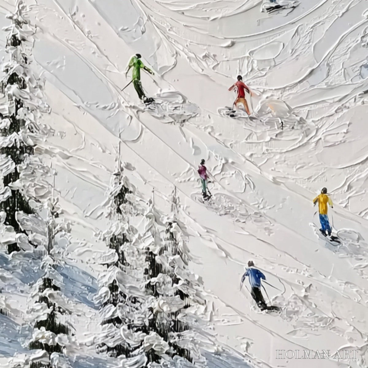 HOLMAN ART Alpine Rush – Textured Impasto Skiing on Mountain Slope Painting - image 3