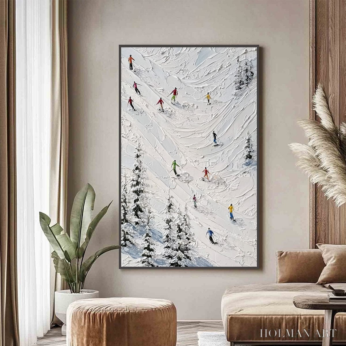 HOLMAN ART Alpine Rush – Textured Impasto Skiing on Mountain Slope Painting - image 4