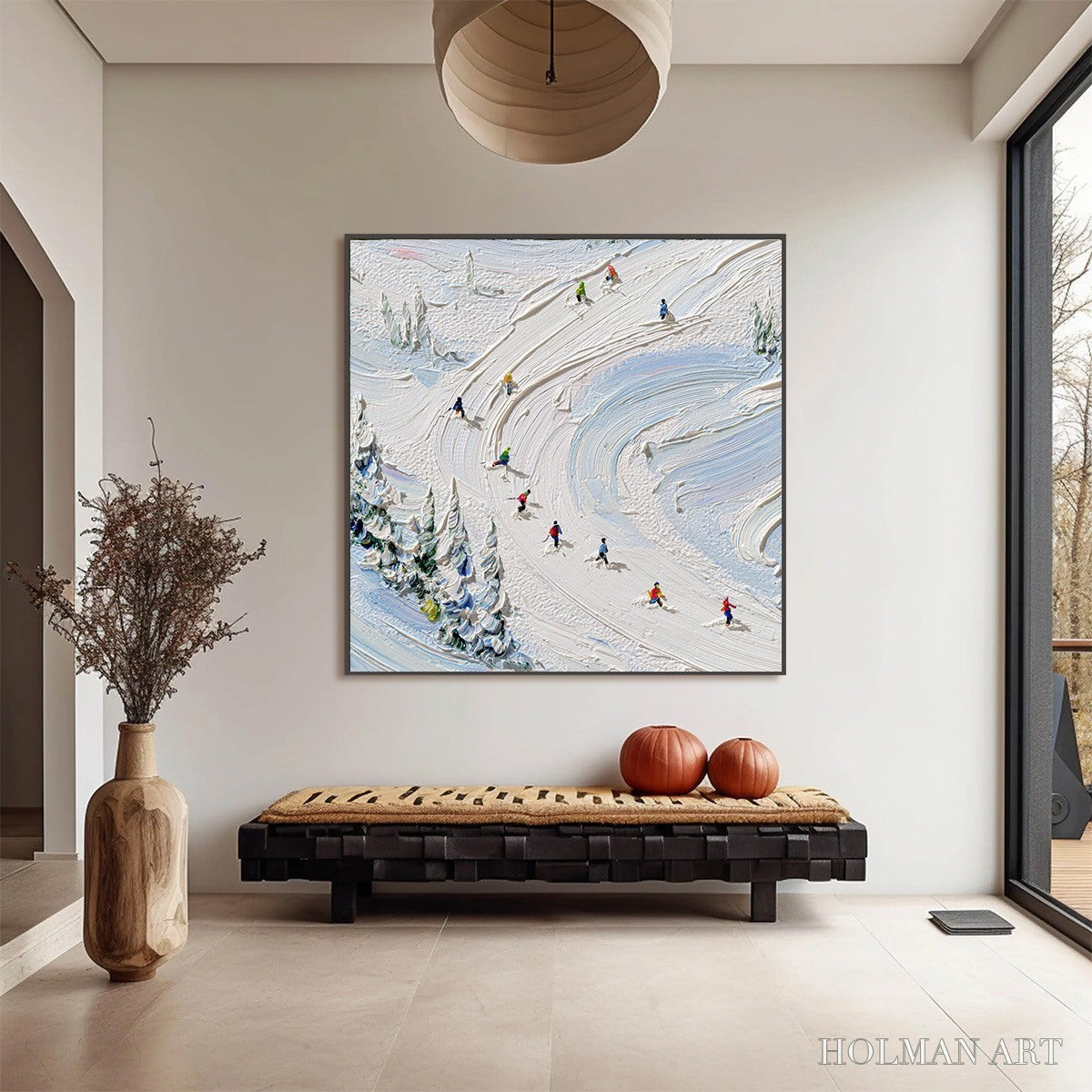 HOLMAN ART Alpine Rush – Textured Impasto Painting of Skiers on a Snowy Mountain - image 2
