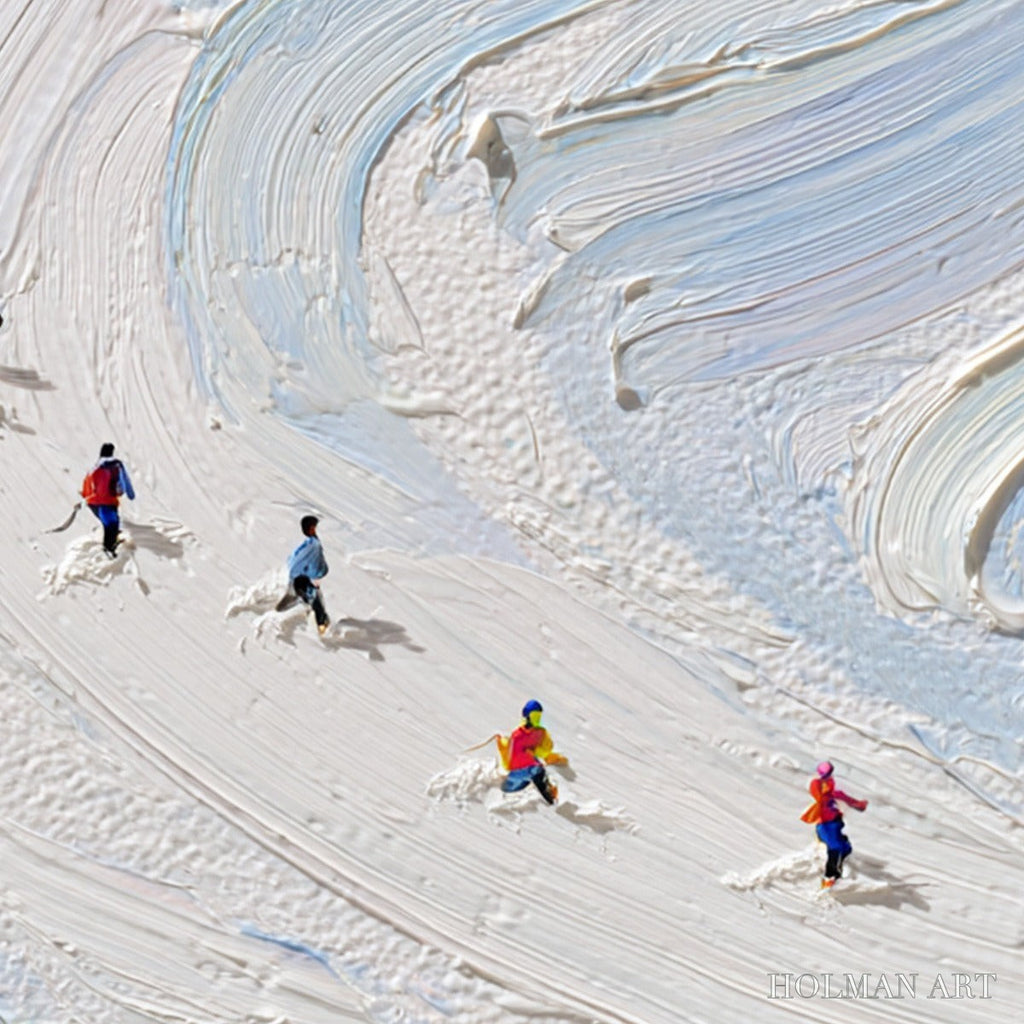 HOLMAN ART Alpine Rush – Textured Impasto Painting of Skiers on a Snowy Mountain - image 3