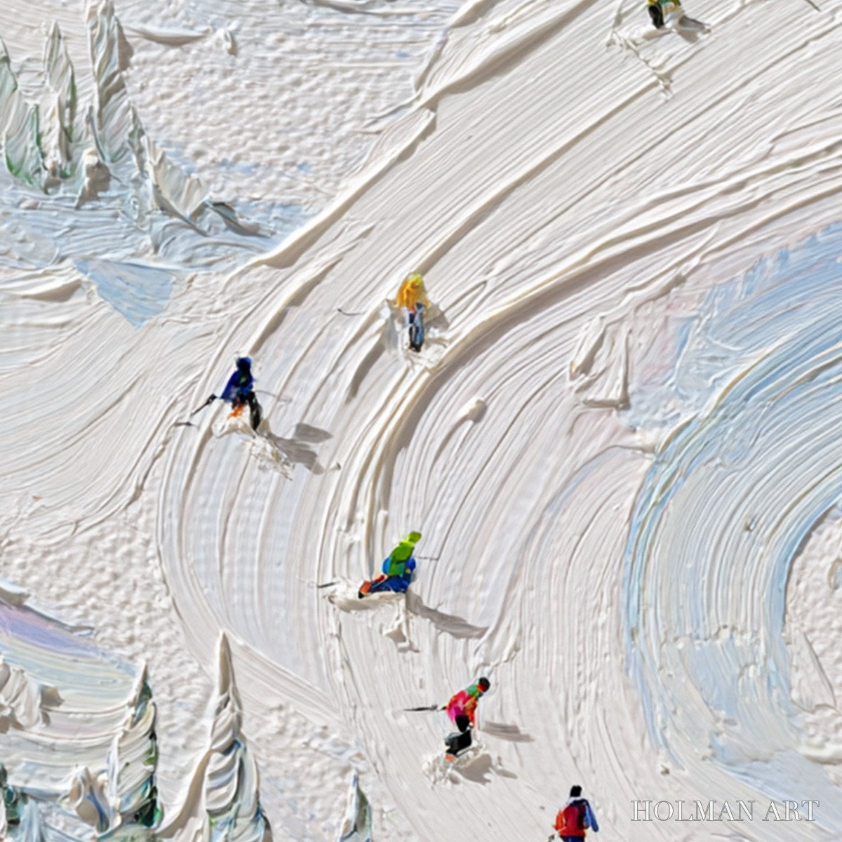 HOLMAN ART Alpine Rush – Textured Impasto Painting of Skiers on a Snowy Mountain - image 5