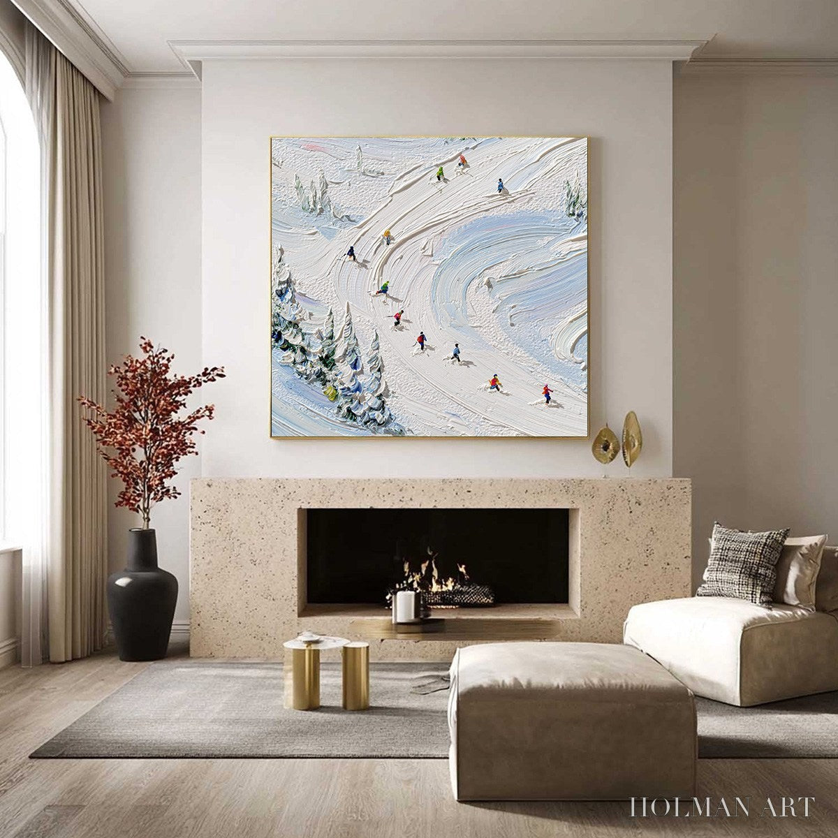HOLMAN ART Alpine Rush – Textured Impasto Painting of Skiers on a Snowy Mountain - image 6