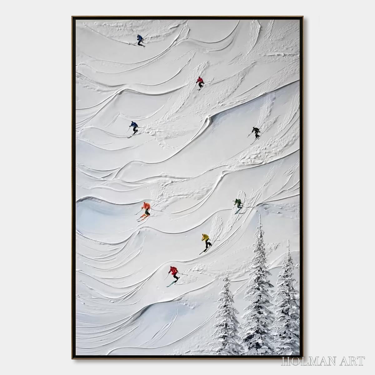 HOLMAN ART Alpine Rush – Textured Impasto Skiing on Snowy Mountain Oil Painting - image 1