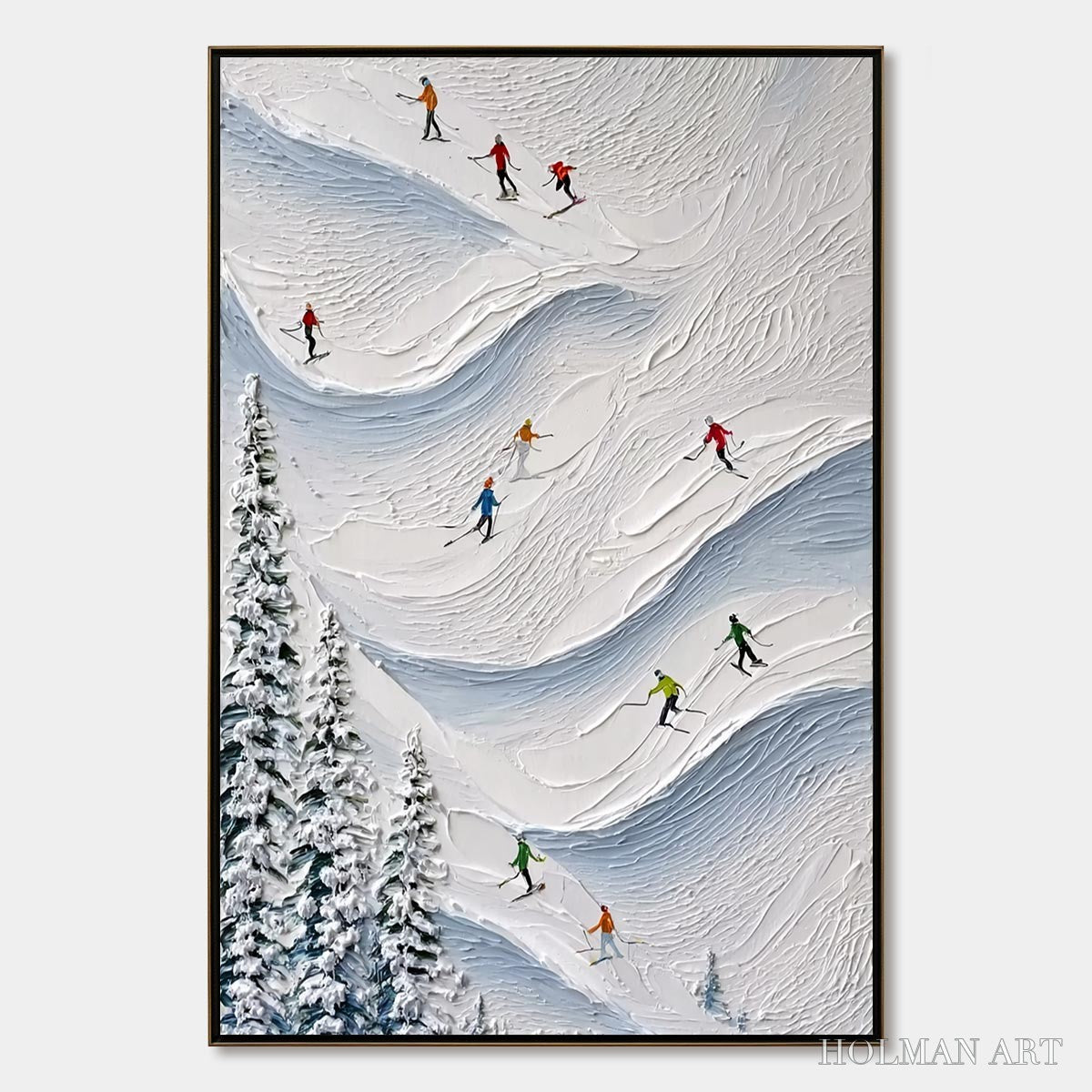 HOLMAN ART Alpine Rush – Textured Impasto Painting of Skiers on a Snowy Mountain - image 1