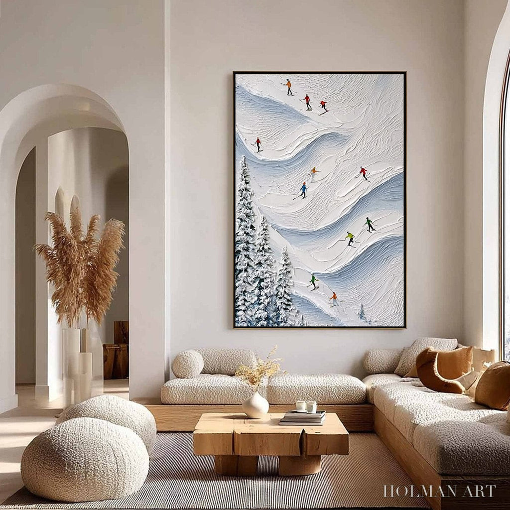 HOLMAN ART Alpine Rush – Textured Impasto Painting of Skiers on a Snowy Mountain - image 4