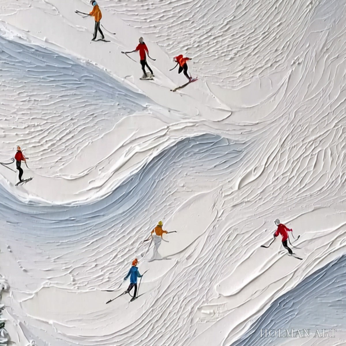 HOLMAN ART Alpine Rush – Textured Impasto Painting of Skiers on a Snowy Mountain - image 5