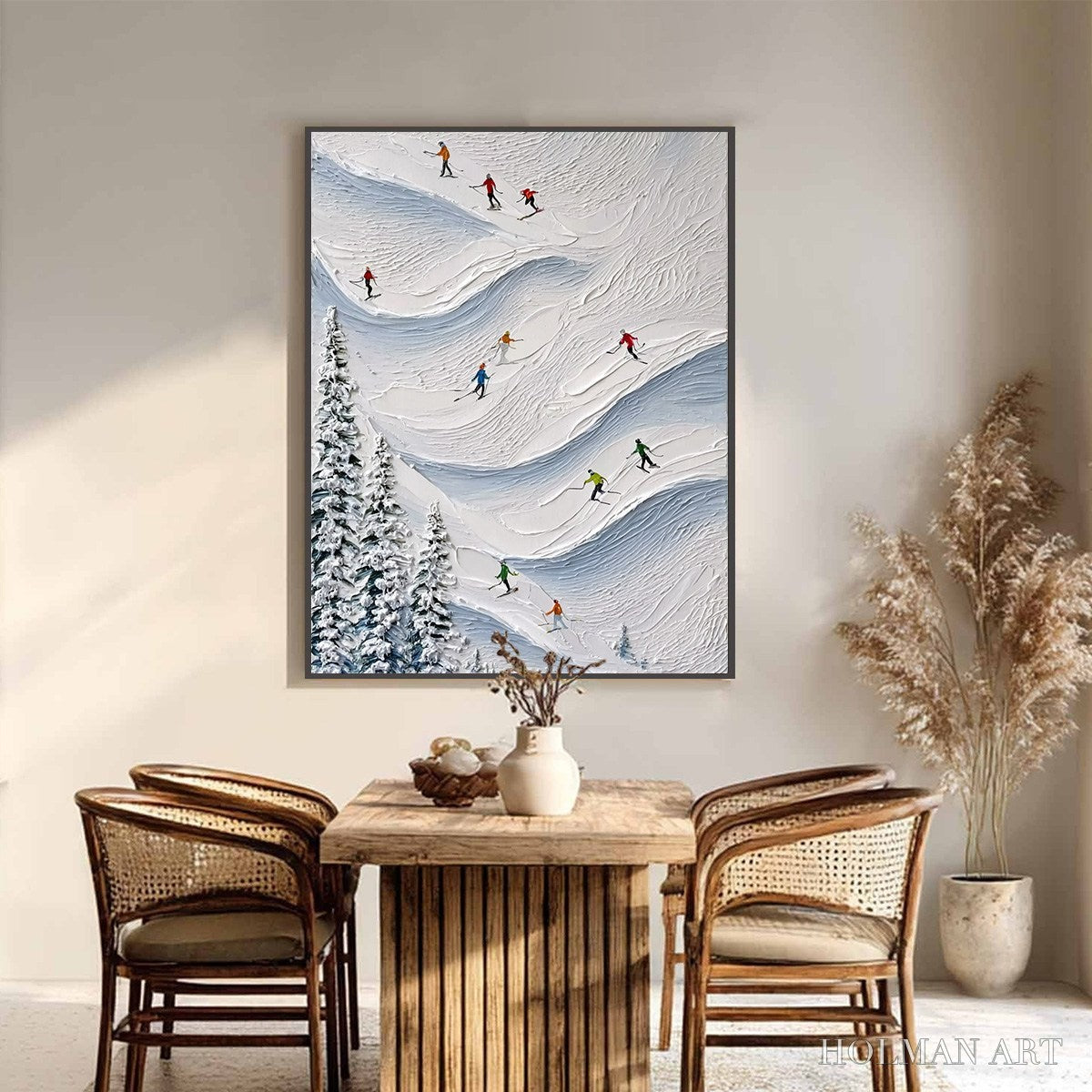 HOLMAN ART Alpine Rush – Textured Impasto Painting of Skiers on a Snowy Mountain - image 6