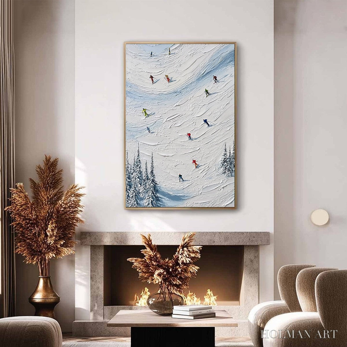 HOLMAN ART Alpine Rush – Textured Impasto Painting of Skiers on a Snowy Mountain - image 4