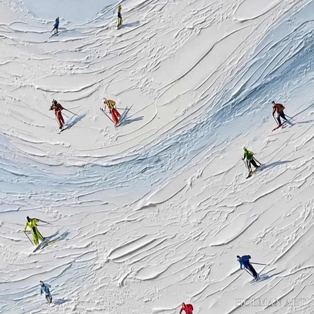 HOLMAN ART Alpine Rush – Textured Impasto Painting of Skiers on a Snowy Mountain - image 5