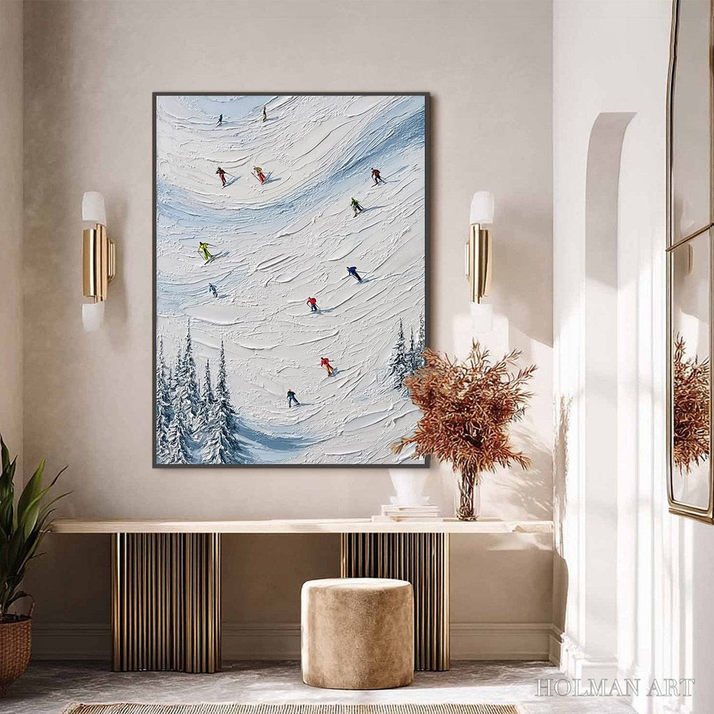 HOLMAN ART Alpine Rush – Textured Impasto Painting of Skiers on a Snowy Mountain - image 6