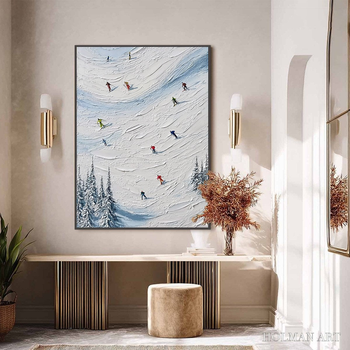 HOLMAN ART Alpine Rush – Textured Impasto Painting of Skiers on a Snowy Mountain - image 6