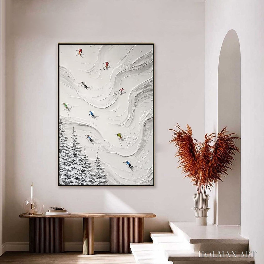HOLMAN ART Alpine Rush – Textured Impasto Skiing Painting on Canvas - image 4